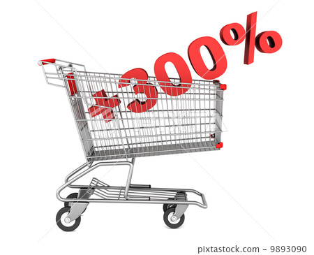 shopping cart with plus 300 percent sign isolated on white backg 9893090