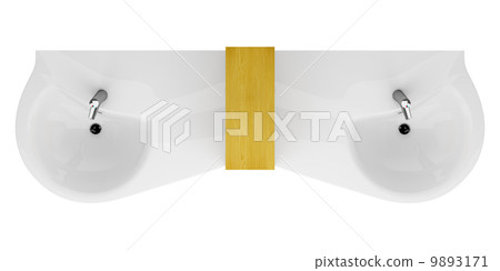 top view of modern double bathroom sink isolated on white backgr top view of modern double bathroom sink isolated on white backgr 9893171