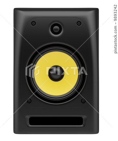 single black audio speaker isolated on white background single black audio speaker isolated on white background 9893242