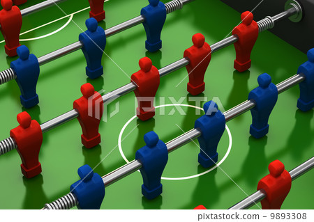 foosball table with red and blue players foosball table with red and blue players 9893308