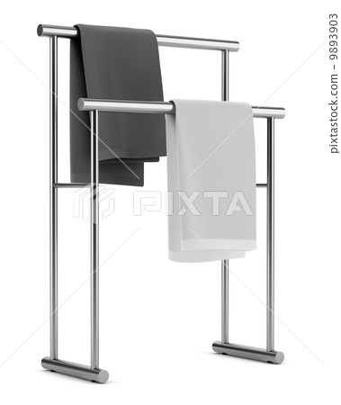 two towels on standing hanger isolated on white background 9893903