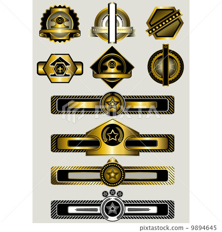 Collection of gold badges and banners 9894645