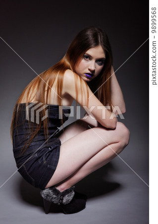 Woman straight long hair make-up posing 9899568