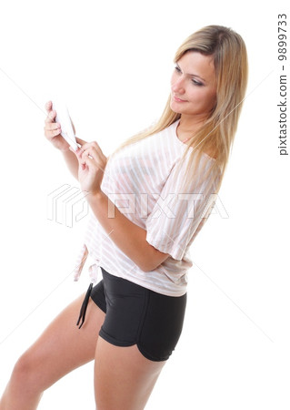 Girl with tablet computer ebook reader touchpad pc 9899733