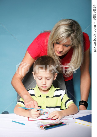 mother and son drawing together mother and son drawing together 9899814