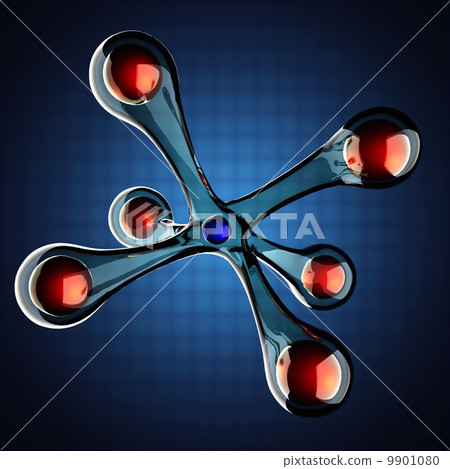 Atom model on blue background 9901080