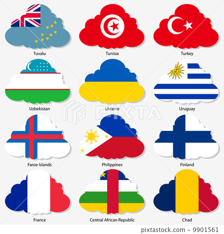 Set  Flags of world sovereign states in  form  clouds. Vector il 9901561