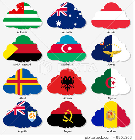 Set Flags of world sovereign states in form clouds. Vector il Set Flags of world sovereign states in form clouds. Vector il 9901563