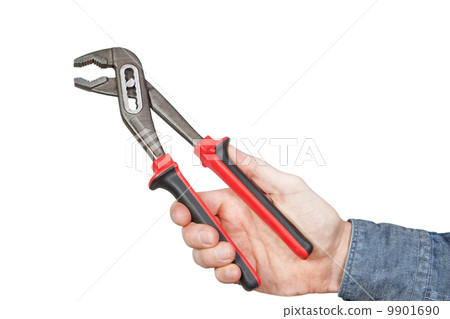 Adjustable wrench in hand, on a white background. Adjustable wrench in hand, on a white background. 9901690