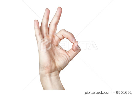 The hand shows ok. On a white background. The hand shows ok. On a white background. 9901691