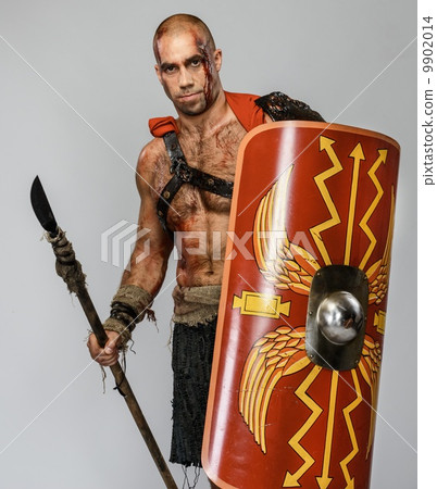 Wounded gladiator with spear and shield 9902014