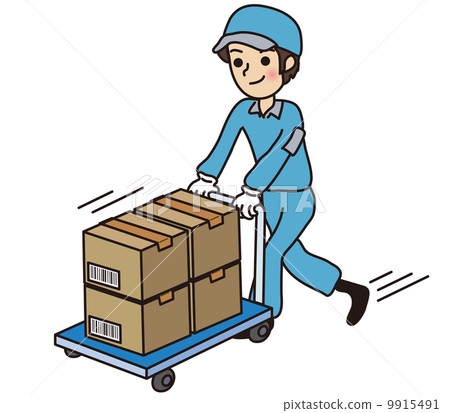 Male worker carrying corrugated cardboard 9915491