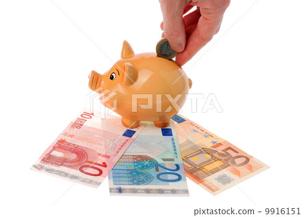 Piggy bank, hand and euro currency Piggy bank, hand and euro currency 9916151