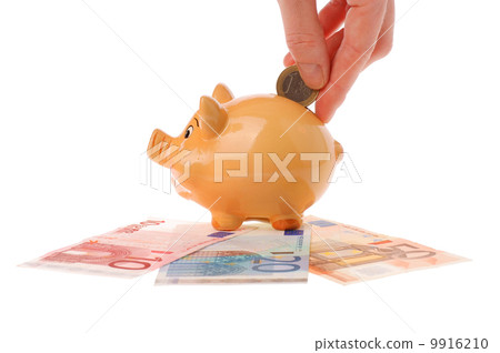 Piggy bank, hand and euro currency Piggy bank, hand and euro currency 9916210