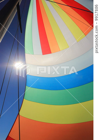 The wind has filled colorful spinnaker sail 9917886