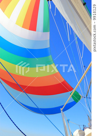 The wind has filled colorful spinnaker sail 9918129