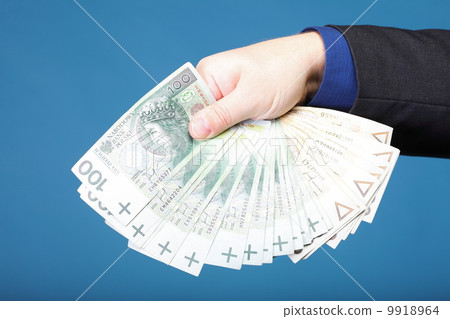 Businessman holding money polish banknote 9918964