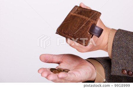 Broke businessman with empty wallet and polish coins 9918999