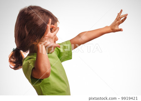 frightened girl child hands protected from the impact violence, frightened girl child hands protected from the impact violence, 9919421