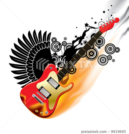 Red bass guitar in flame 9919685