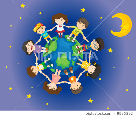 Happy kids surrounding the Earth Happy kids surrounding the Earth 9925892