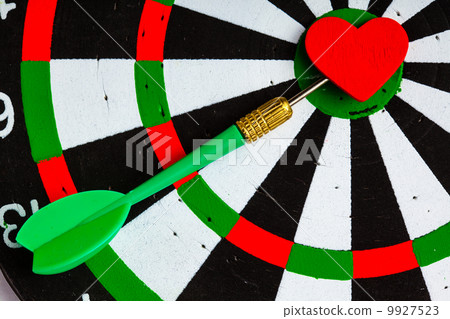 Black white target with dart in heart love symbol as bullseye Black white target with dart in heart love symbol as bullseye 9927523