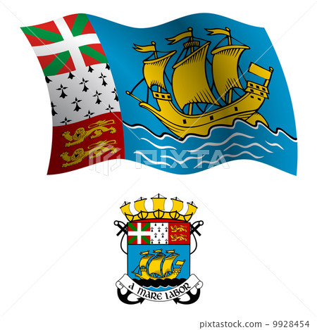 saint pierre and miquelon wavy flag and coat 9928454