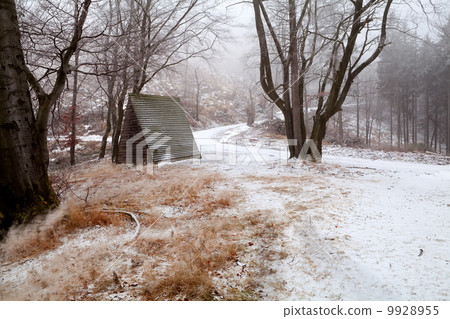 wooden hut in winter mountains wooden hut in winter mountains 9928955