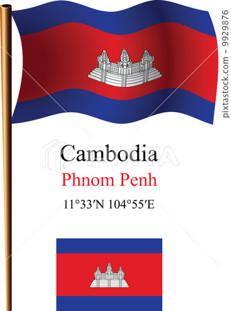cambodia wavy flag and coordinates 9929876