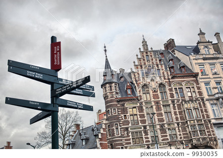 Tourist signpost in center of Brussels, Belgium 9930035
