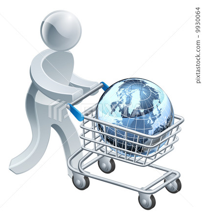 Person pushing trolley with globe Person pushing trolley with globe 9930064