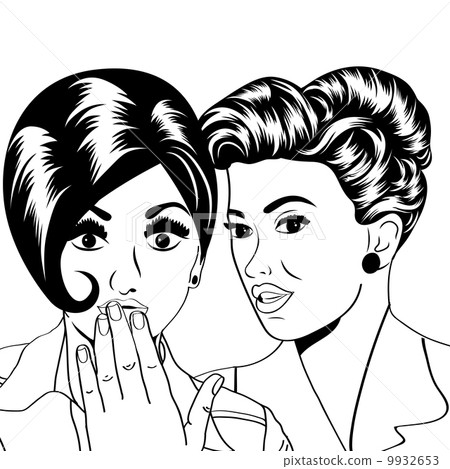 Two young girlfriends talking, comic art illustration Two young girlfriends talking, comic art illustration 9932653