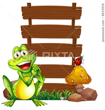 A smiling frog in front of the empty signboards 9933958
