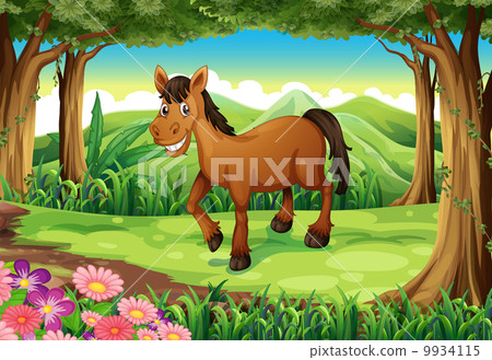 A smiling brown horse at the forest A smiling brown horse at the forest 9934115