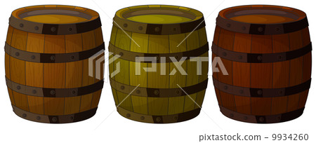 Three wooden barrels 9934260
