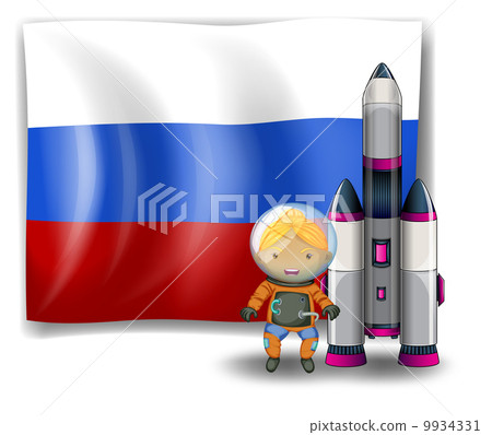 A Russian flag with an explorer beside a rocket A Russian flag with an explorer beside a rocket 9934331
