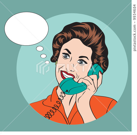 Popart comic retro woman talking by phone Popart comic retro woman talking by phone 9934684
