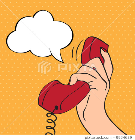 Hand holding a phone, pop art illustration 9934689