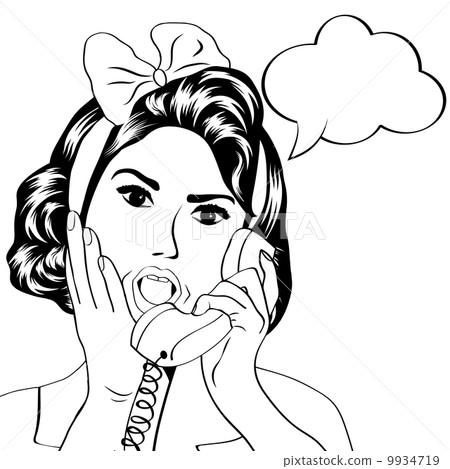 woman chatting on the phone, pop art illustration woman chatting on the phone, pop art illustration 9934719