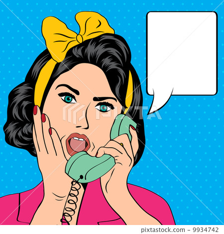 woman chatting on the phone, pop art illustration 9934742