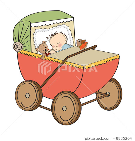 baby boy in retro stroller isolated on white background baby boy in retro stroller isolated on white background 9935204