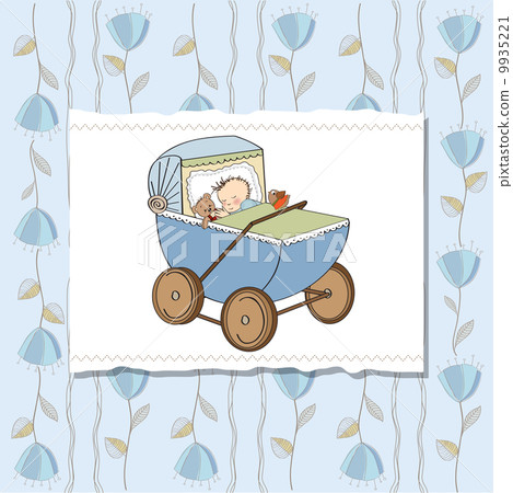 baby boy shower card with retro strolller 9935221