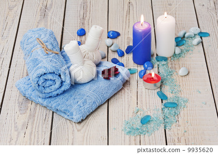 Spa massage setting with thai herbal compress stamps. Spa massage setting with thai herbal compress stamps. 9935620