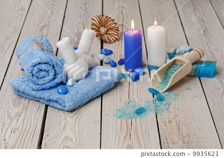 Spa massage setting with thai herbal compress stamps. Spa massage setting with thai herbal compress stamps. 9935621