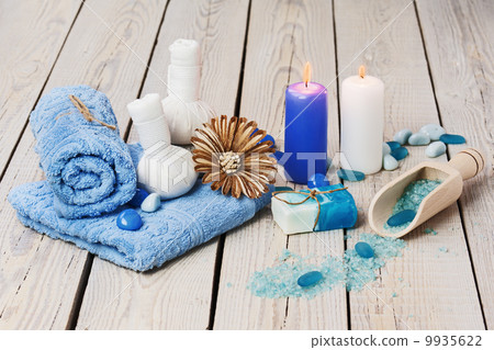 Spa massage setting with thai herbal compress stamps. Spa massage setting with thai herbal compress stamps. 9935622
