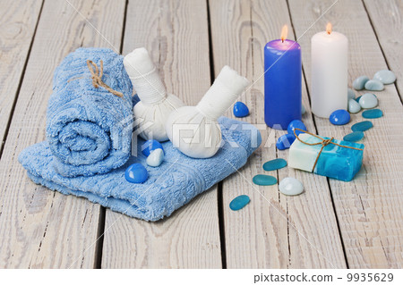 Spa massage setting with thai herbal compress stamps. Spa massage setting with thai herbal compress stamps. 9935629