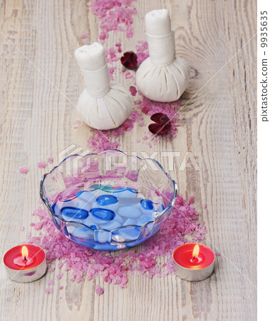Spa massage setting with thai herbal compress stamps. Spa massage setting with thai herbal compress stamps. 9935635