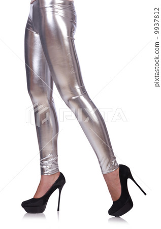 Woman legs with stockings on white 9937812