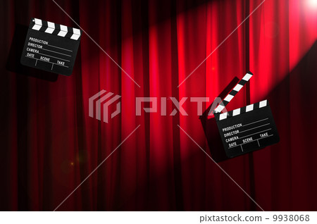 Movie clapper board against curtain Movie clapper board against curtain 9938068