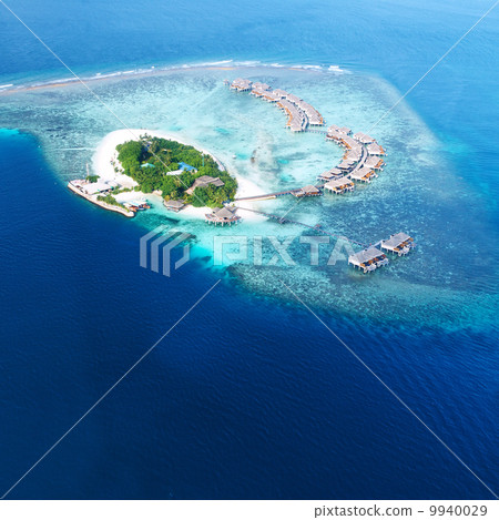 Atolls and islands in Maldives from aerial view 9940029